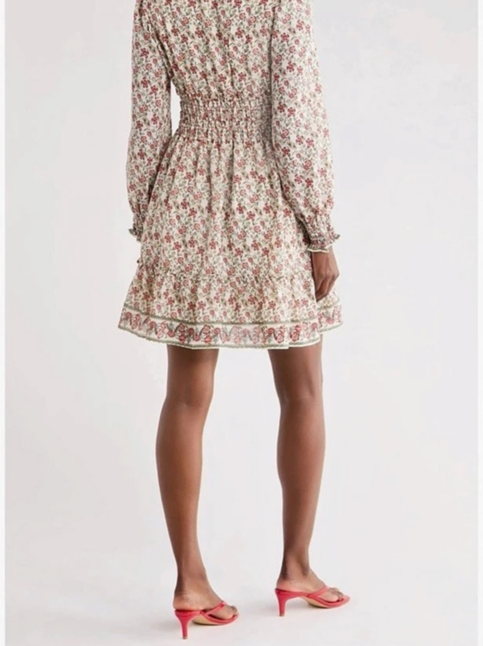 Max Studio • Boho Paisley Floral Cream V-Neck Long Sleeve Mini Dress XL NWT